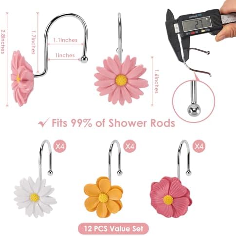 Flower Shower Curtain Hooks, 12 Pack Rustproof Stainless Steel Decorative - Image 3