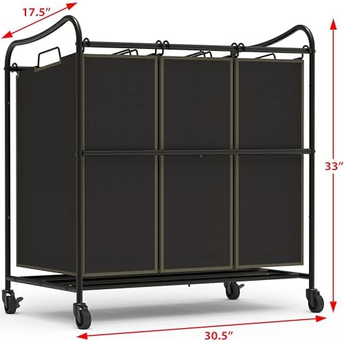 Simple Houseware Heavy Duty 3-Bag Laundry Sorter Rolling Cart - Image 2