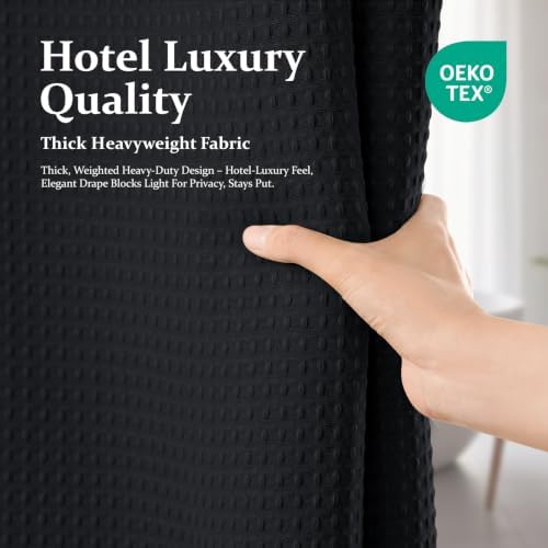 Dynamene Stall Waffle Shower Curtain 256 GSM Heavy Fabric 54x78 Black - Image 6