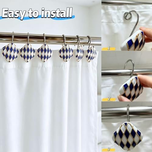 Decorative Geometric Shower Curtain Hooks, Rustproof Metal Shower Hooks - Image 5
