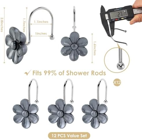 3D Floral Shower Curtain Hooks, Living Room Fun Home Decor (Moonstone Grey - Image 3