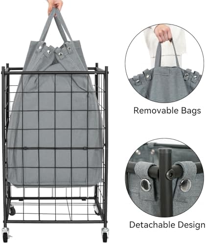 WOWLIVE Rolling Laundry Basket, Metal Wire Frame Laundry Hamper - Image 6