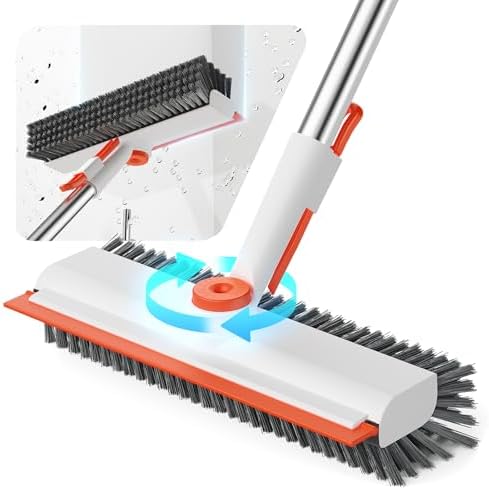 Floor Scrub Brush with Long Handle, 3 in 1 Deck Brush with Squeegee by HelpX