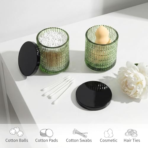 Green Thick Glass Bathroom Qtip Holder, 2 Pack - Image 3