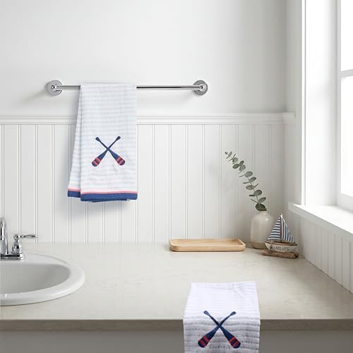 Ritz 2-Piece Cotton Velour Bathroom Hand Towel Set, Embroidered Criss Cross Oars - Image 6
