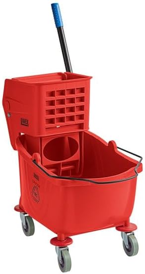 Commercial Mop Bucket with Side Press Wringer, 26 Qt Capacity, Red, 4 Casters