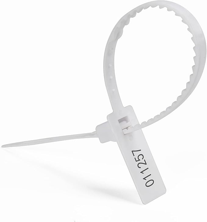 Heavy Duty Plastic Security Seal - Self Locking Tamper Evident Shipping Tags, Numbered Pull Tight Securing Straps for Truck Trailer, Length 337 mm 13.2" (White 1000 PCS)