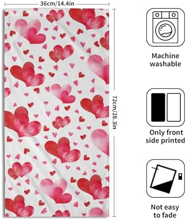 Red Love Heart Bath Hand Towels 2 Packs Happy Valentine's Day Soft Absorbent - Image 2