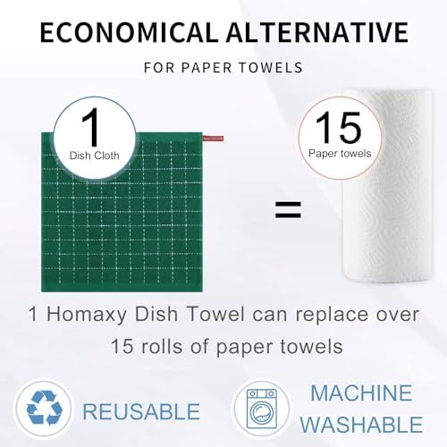 Homaxy 100% Cotton Terry Kitchen Dish Cloths, 7 Pack, Dark Green - Image 6