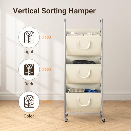 ELYKEN 3-Tier Vertical Rolling Laundry Hamper - Image 5