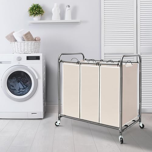 STORAGE MANIAC 3 Section Laundry Sorter, 35.6 Gal Laundry Hamper Cart - Image 6