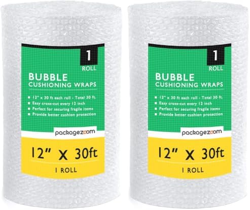 12 inch x 30 ft Bubble Cushioning Wrap, Perforated Every 12" Protective Packing by packagezoom