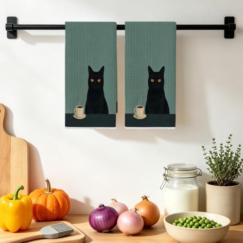 2 Pcs Vintage Coffee Cat Kitchen Towels, Cat Gift Reusable Hand Towels - Image 4