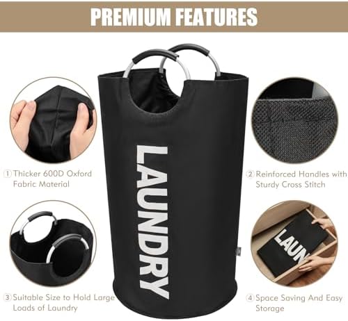 DOKEHOM 90L Large Laundry Basket Bag, Collapsible Tall Hamper - Image 6