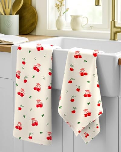Miss Adola 150GSM Flour Sack Kitchen Towels Set of 2, Bow Cherry - Image 2