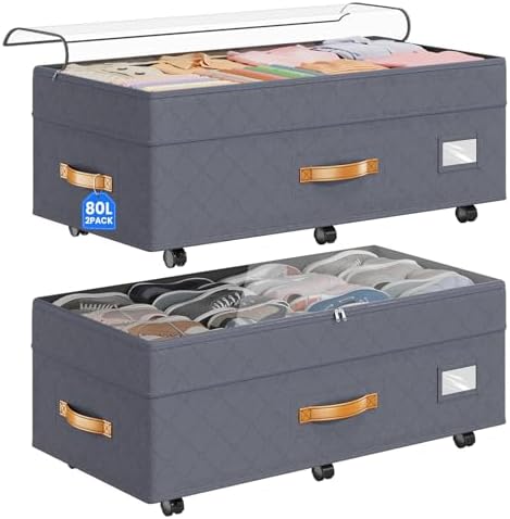 Budding Joy 80L 2 Pack Adjustable Under Bed Storage Containers by BuddingJoy-BuildaJoyfulLifeforYou