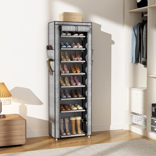 VILICK Shoe Rack with Cover Narrow Shoe Rack Organizer with 4 Side Pockets 10 - Image 7