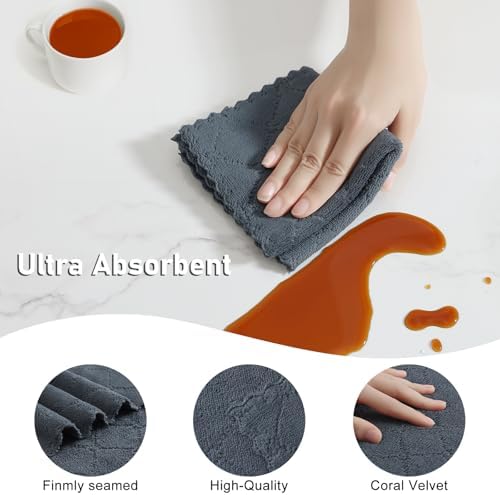 Homaxy Super Soft 12 Pack Kitchen Towels and Dishcloths Set, Dark Grey - Image 4