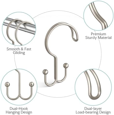 Bathway Nickel Shower Curtain Hooks Ring, Rust Proof Metal Shower Hooks - Image 2