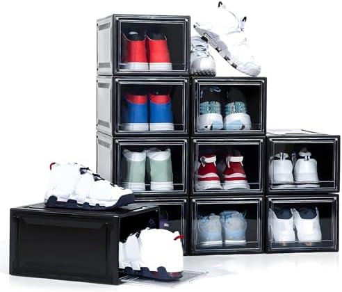 MMBABY 12 Pack Acrylic Black Shoe Boxes– Ultra Plastic Stackable Sneaker Storage - Image 5