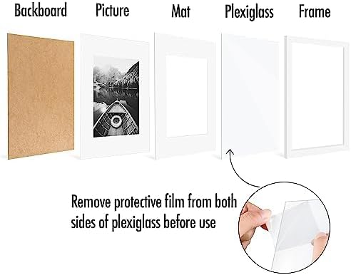 Americanflat 9x12 Picture Frame with Polished Plexiglass - Set of 5 - Use as 6x8 Frame with Mat or Display 9x12 Photo Without Mat - Galleria Collection - Picture Frames for Wall Display - White