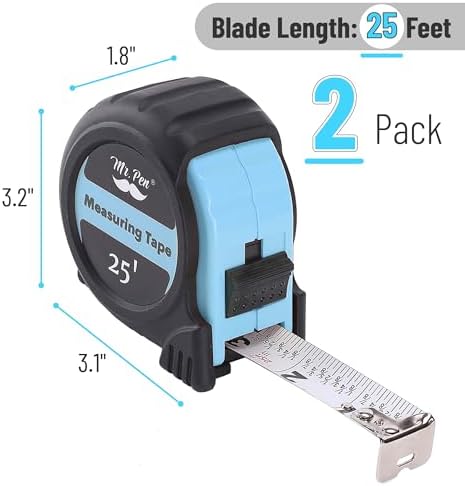 Mr. Pen- Retractable Tape Measure 25 ft, 2 Pack, Sky Blue, Easy Read - Image 2