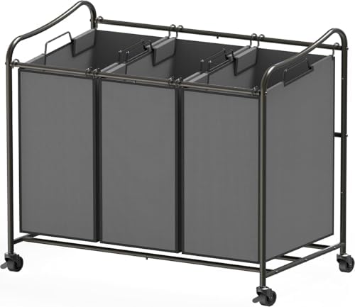 Simple Houseware Heavy Duty 3-Bag Laundry Sorter Rolling Cart, Dark Grey by SimpleHouseware