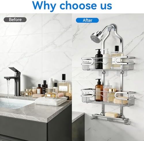 Shower Caddy Hanging, Over Head Shower Caddy Shower Storage Rack Basket - Image 6