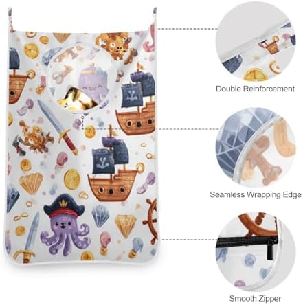 Cute Pirate Octopuses Sailboats Diamonds Hanging Laundry Hamper Door Hampers - Image 5
