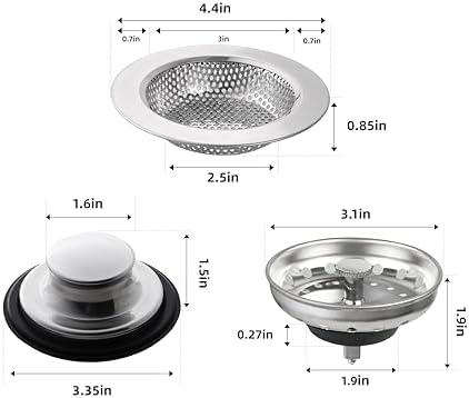 RQYEKDO 3-Pack Stainless Sink Drain Strainer Stopper Silver - Image 2