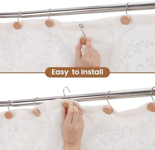 Wood Shower Curtain Hooks Rust Proof, Boho Shower Curtain Hooks Decorative - Image 3