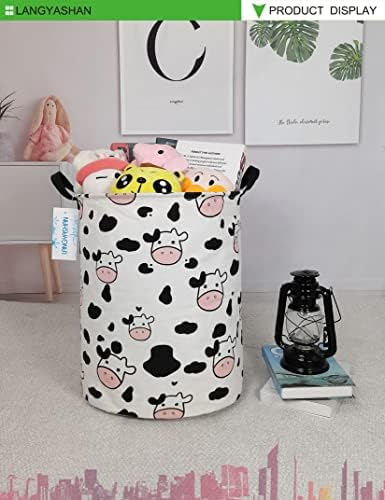 Round Laundry Basket Collapsible Storage Hamper Organizer Spotted Cow - Image 3