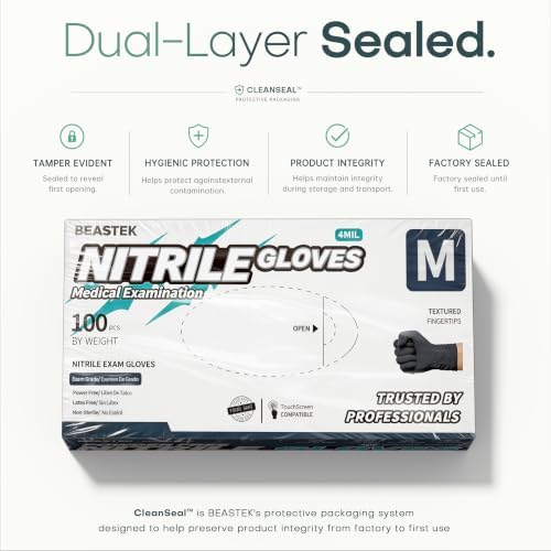 BEASTEK Black Nitrile Exam Gloves, 4 Mil, Powder-Free Food Prep Disposable - Image 5
