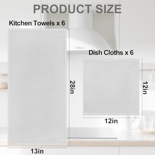Homaxy 12 Pack 100% Cotton Kitchen Towels and Dishcloths Set, Light Gray - Image 4