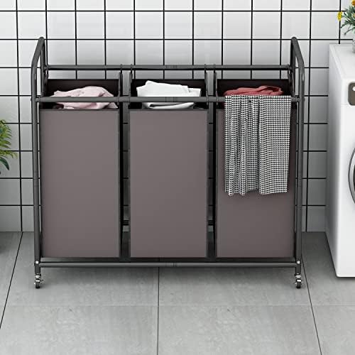 LINZINAR 3-Bag Laundry Sorter, Laundry Hamper Cart - Image 2