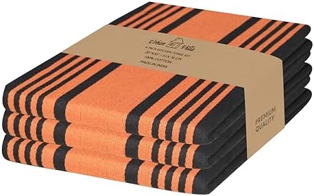 Urban Villa Kitchen Towels Cotton Dish Towels 20”x30” Orange Blk by CottonTrends
