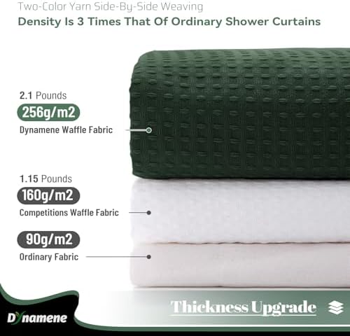 Dynamene Extra Long Waffle Shower Curtain 256 GSM Fabric 72"x84" Dark Green - Image 6