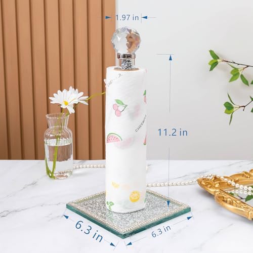 Silvery Crystal Standing Paper Towel Roll Holder Countertop Weighted Rack - Image 3