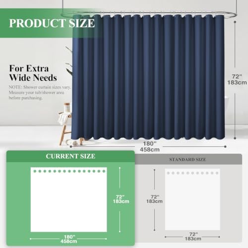 Dynamene Extra Wide Waffle Shower Curtain 256 GSM Fabric 180x72 Navy Blue - Image 2