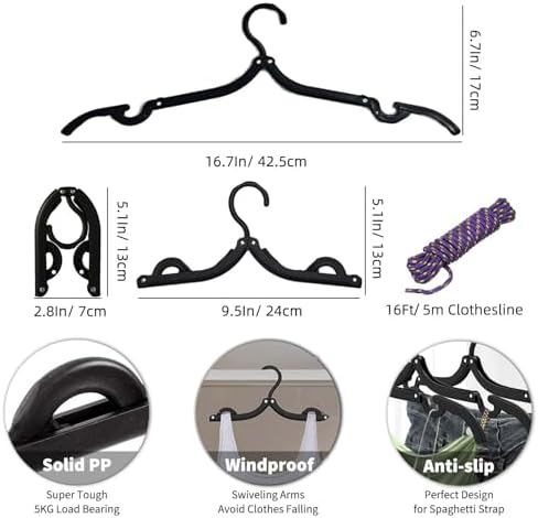 24 Pcs Black Travel Hangers Foldable - Image 2