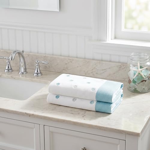 Ritz 2-Piece Cotton Velour Hand Towel Set, Embroidered Allover Daisies - Image 5