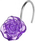 Purple Rose Shower Curtain Hooks: Cute Flower Bathroom Curtain Rings12Pcs by PopKozzi