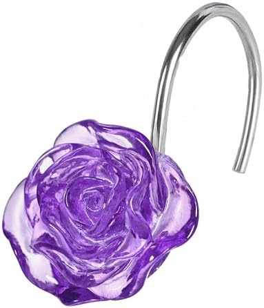 Purple Rose Shower Curtain Hooks: Cute Flower Bathroom Curtain Rings12Pcs by PopKozzi