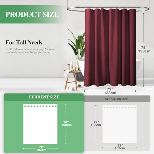 Dynamene Long Waffle Shower Curtain 256 GSM Heavy Fabric 72x78 Burgundy - Image 2