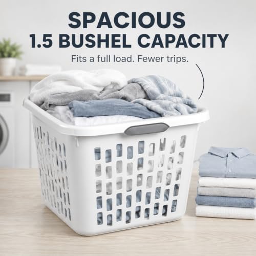 White Laundry Basket 6-Pack, 1.5 Bushel Square - Image 2