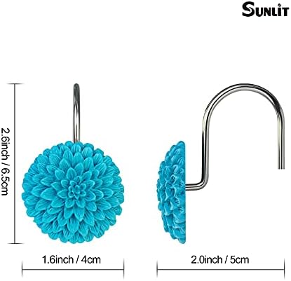 Sunlit Decorative Floral Shower Curtain Hooks, Turquoise Dahlia Pinnata Flower - Image 2