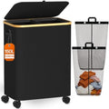 Double Laundry Basket with Wheels and Lid, 150L Clothes Hampers by Fzzcvo