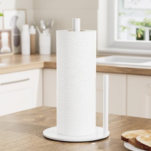 Paper Towel Holder White Stainless Steel Kitchen Countertop Roll Organizer - Image 2