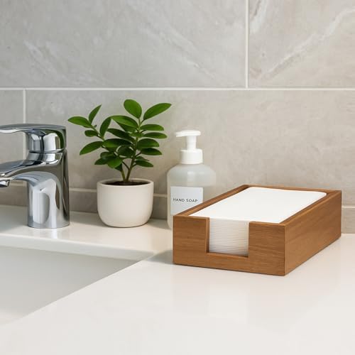 Acacia Wood Paper Hand Guest Towel Holder Tray - Image 2