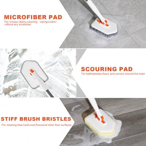 Tile Tub Scrubber Brush with 52-inch Adjustable Long Handle 3-in-1 Rotatable - Image 4